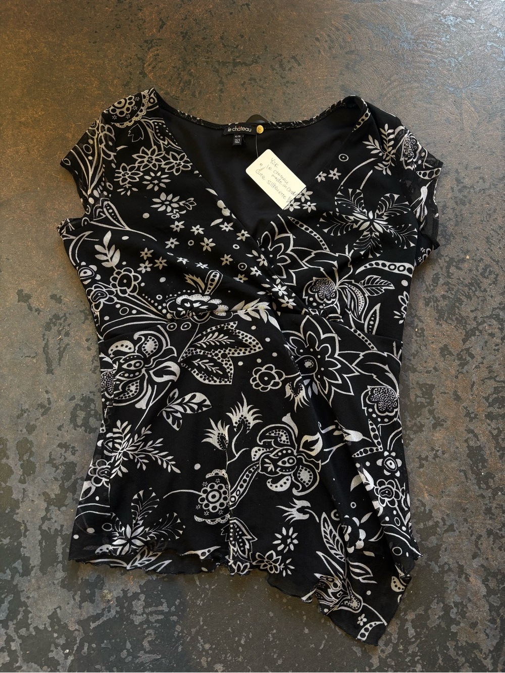 le chateau Black & White Wrap-Style Floral Top